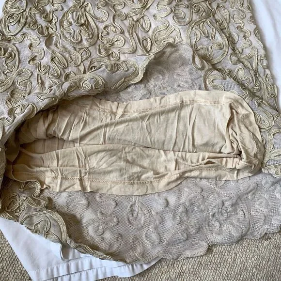 Sundance Soutache Dress Tan Cream Size XS Petite Lace Ribbon Wedding Guest Party - Picture 9 of 16